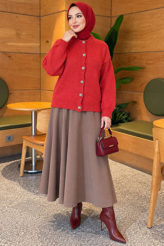 Gilet En Maille Côtelée À Boutons Rouge
