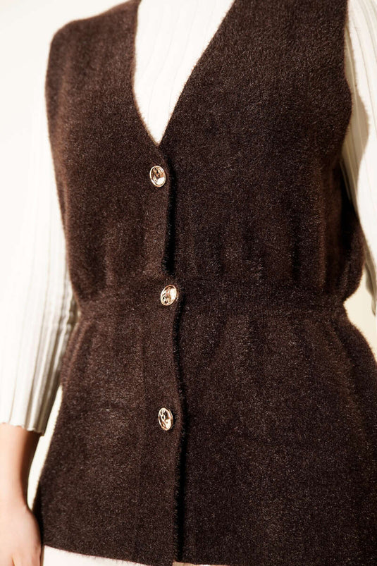 Gold Buttoned Bearded Vest, Coffee