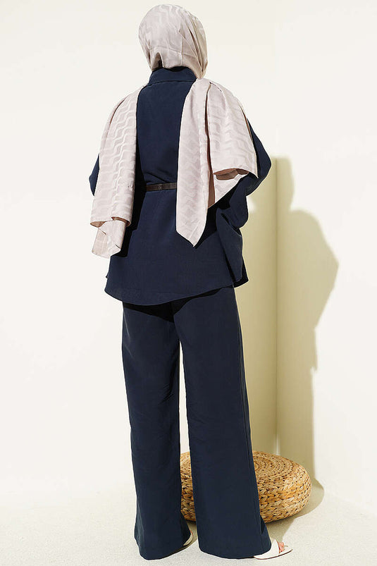 Completo Poncho Tensel con Bottoni Dorati Blu Scuro