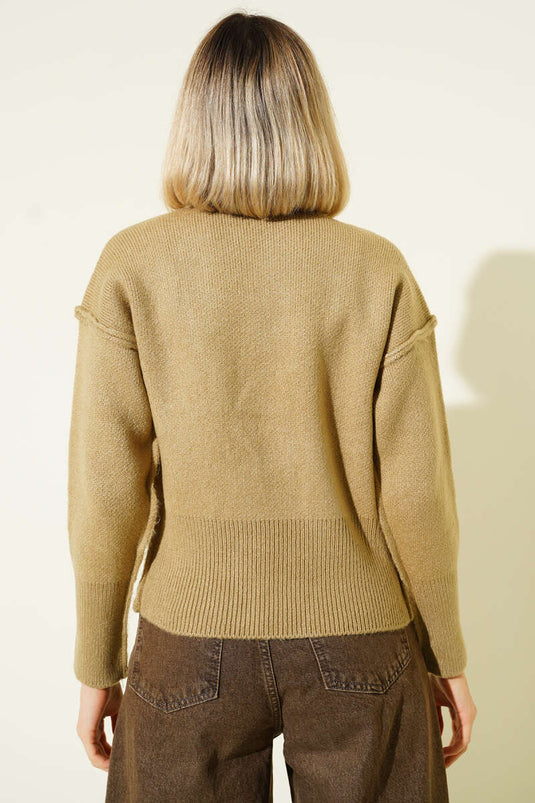 Gold Buttoned Reverse Stitch Knitted Cardigan, Dark Green