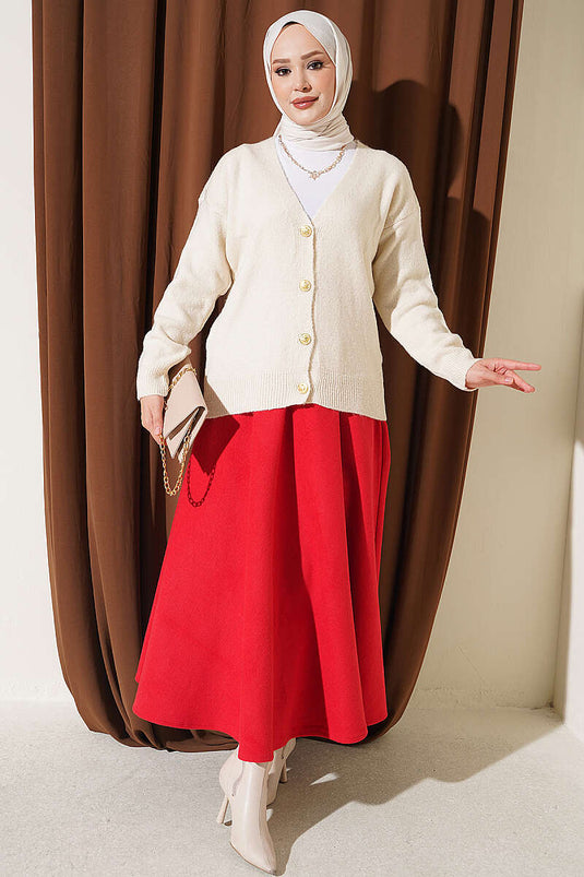 Cardigan In Maglia Beige Con Bottoni Dorati E Scollo A V