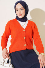 Cardigan Court En Maille Doré À Boutons Et Col En V Orange