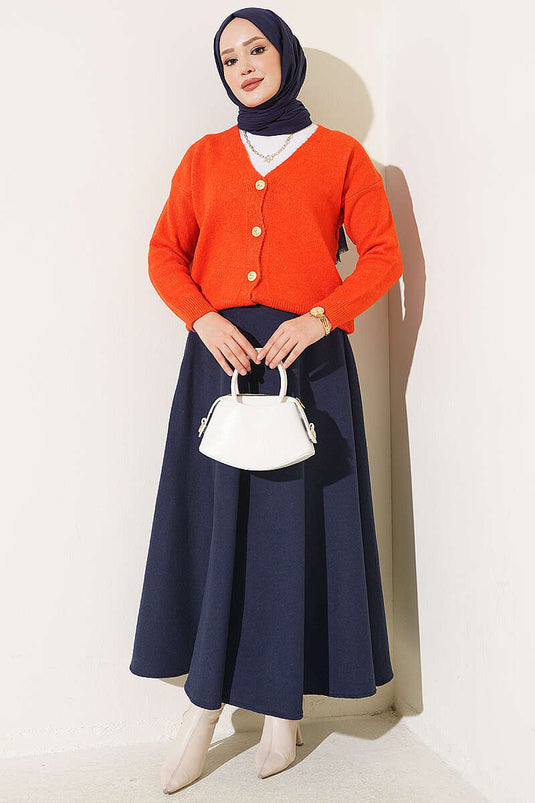 Cardigan Corto In Maglia Dorato Con Bottoni E Scollo A V Arancione