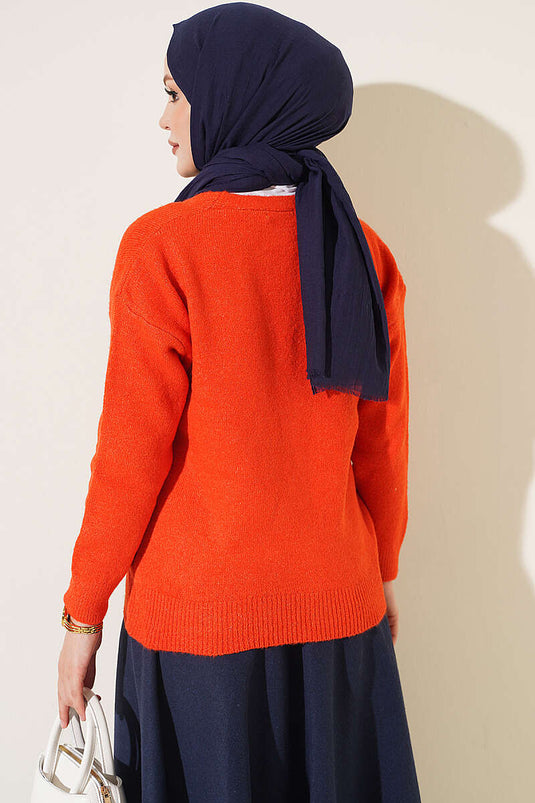 Cardigan Corto In Maglia Dorato Con Bottoni E Scollo A V Arancione