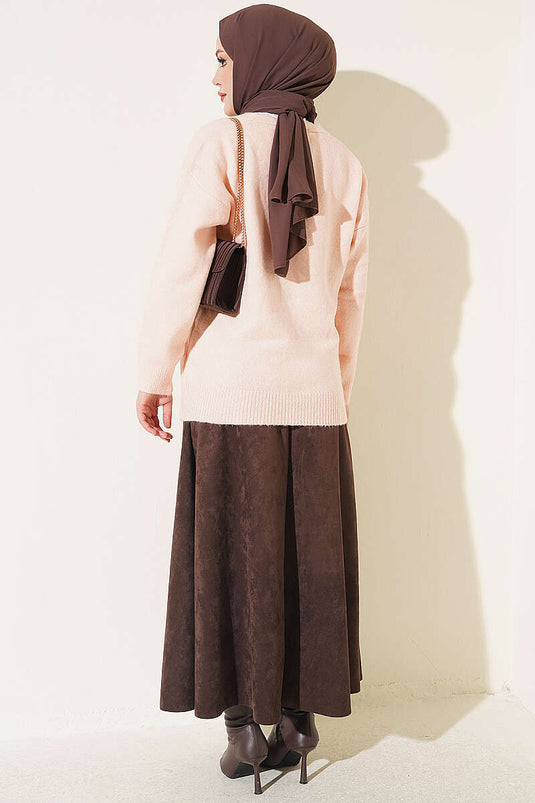 Cardigan Corto In Maglia Con Bottoni Dorati E Scollo A V Rosa Cipria