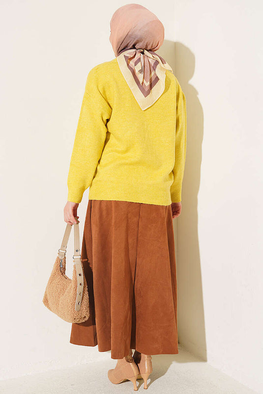 Cardigan Corto In Maglia Con Bottoni Dorati E Scollo A V Verde Oliva