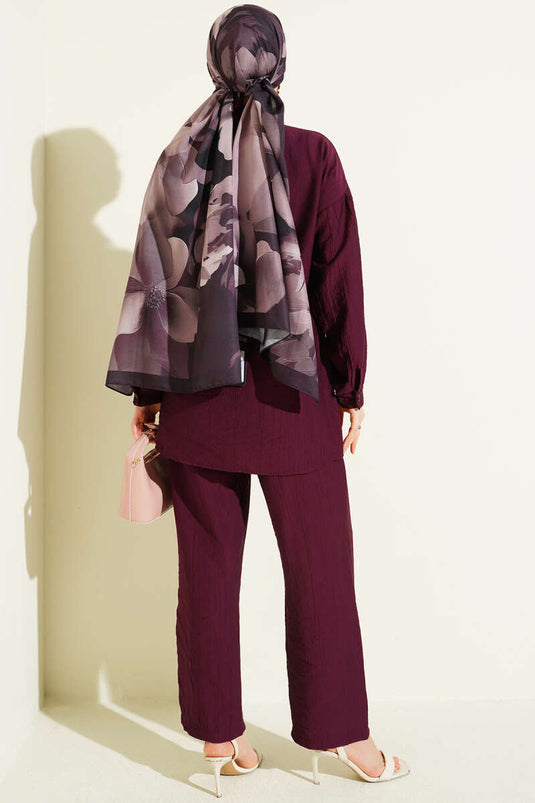 Gold Düğmeli Yan İp Bağcıklı İkili Takım Burgonya