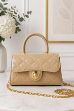 Sac À Main Beige Doré À Fermoir