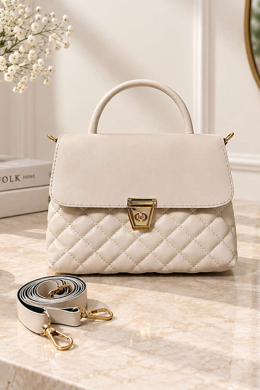 Bolso De Mano Mujer Acolchado Dorado Crema