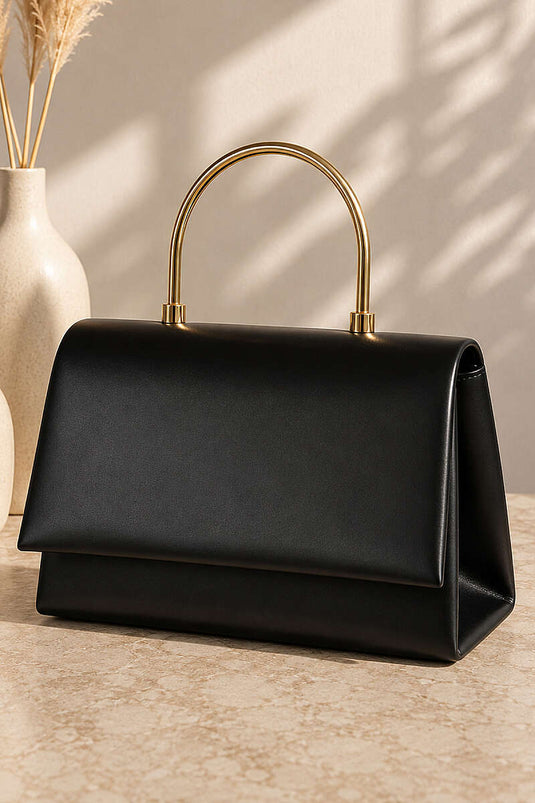 Sac Noir À Poignée Dorée