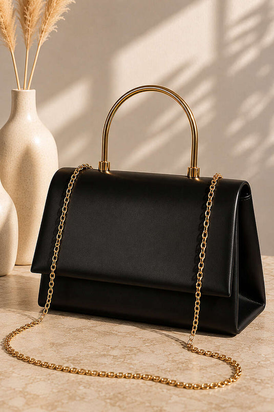 Sac Noir À Poignée Dorée