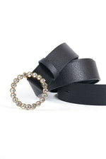 Ceinture Noire Brillante À Boucle Dorée