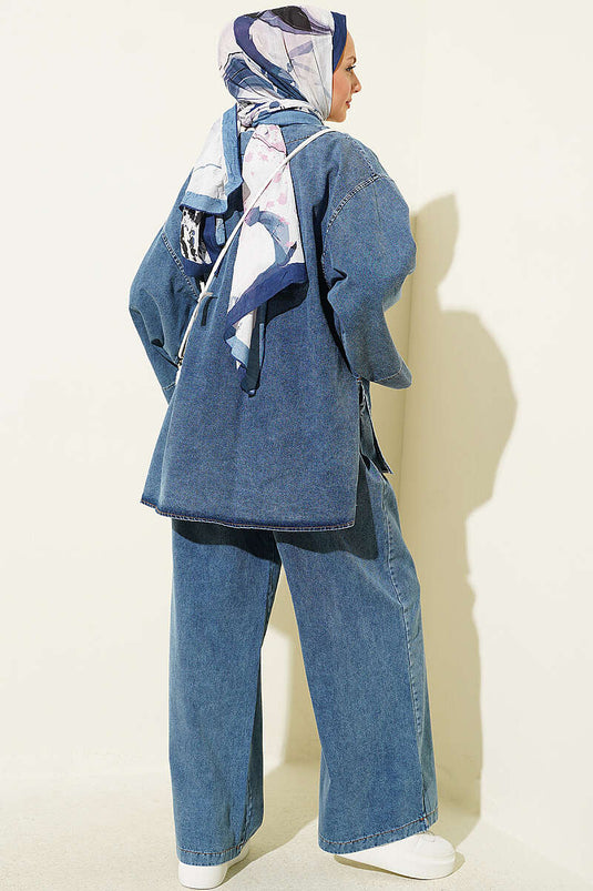 Gold Buttoned Denim Two-Piece Set