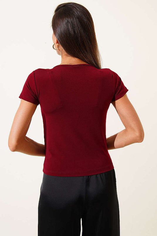 Gold Toka Detaylı Bluz Bordo