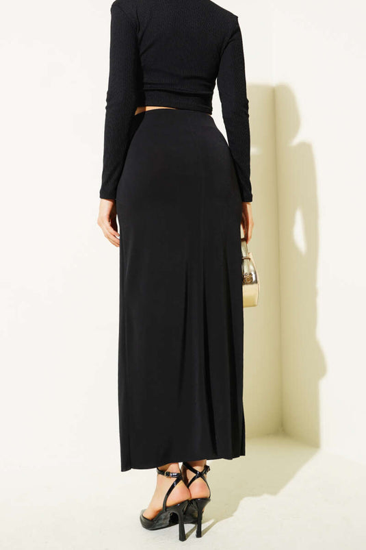 Black Skirt with Gold Buckle Detail