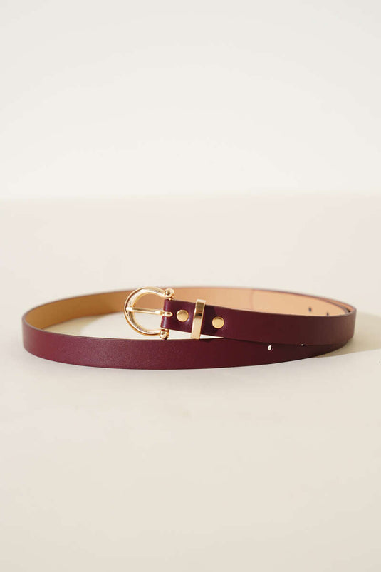 Gold Buckle Thin Belt Burgundy