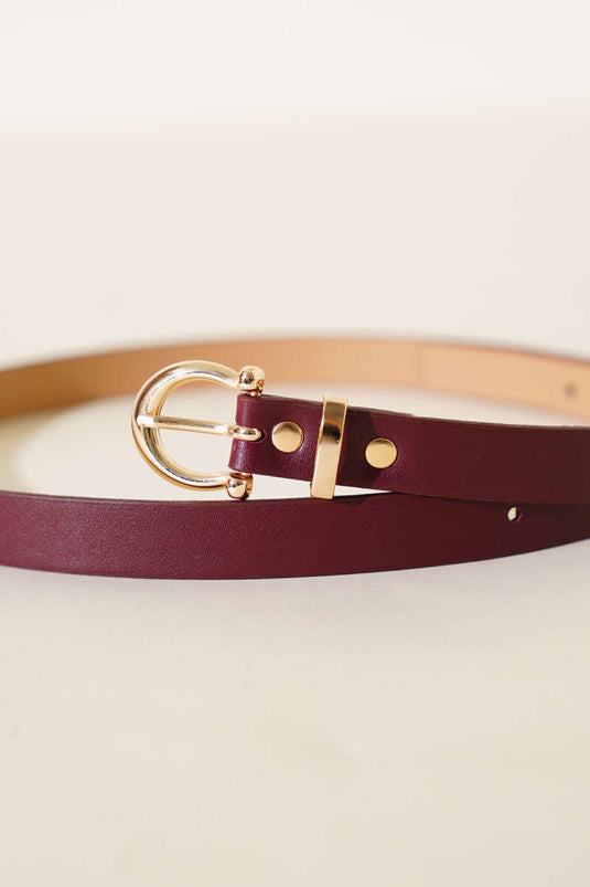 Gold Buckle Thin Belt Burgundy