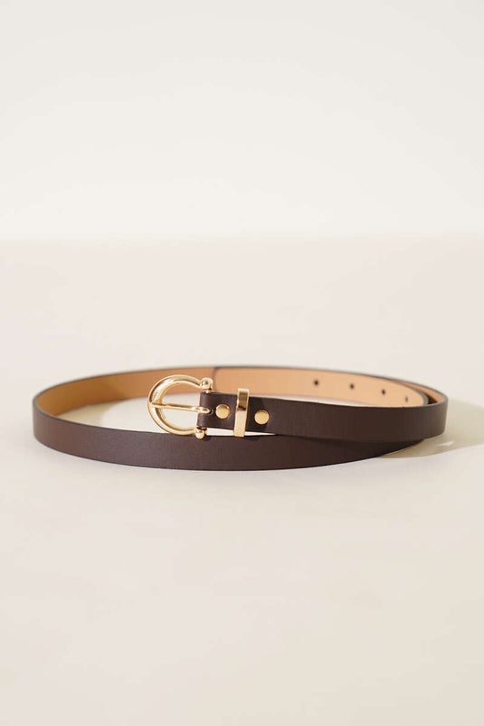 Gold Buckle Thin Belt Brown