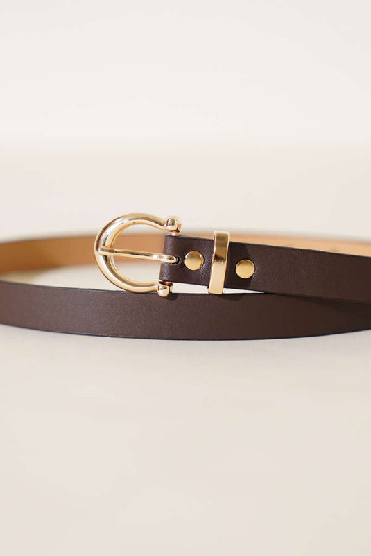 Gold Buckle Thin Belt Brown
