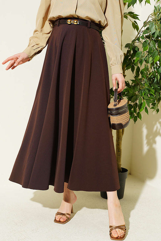 Jupe Mevlana Avec Boucle Dorée Et Ceinture En Café