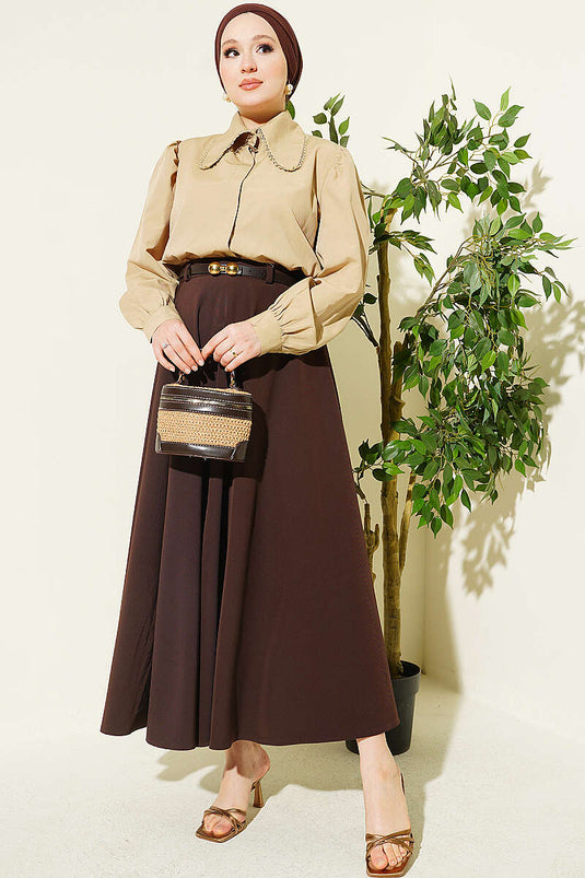 Jupe Mevlana Avec Boucle Dorée Et Ceinture En Café