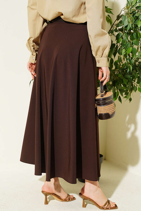 Jupe Mevlana Avec Boucle Dorée Et Ceinture En Café