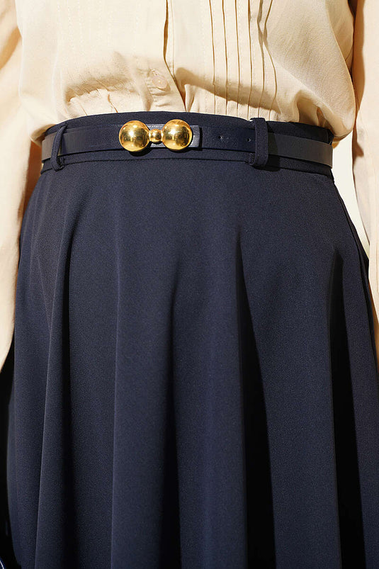 Jupe Mevlana Bleu Marine Avec Ceinture Toka Dorée
