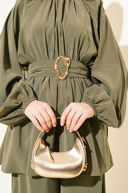 Ensemble double en modal kaki avec ceinture élastique et boucle dorée