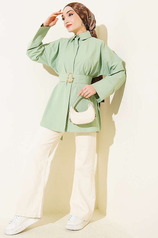 Chemise à bouton caché avec boucle dorée, vert avocat