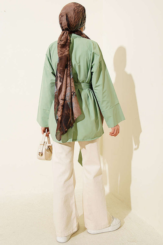 Chemise à bouton caché avec boucle dorée, vert avocat