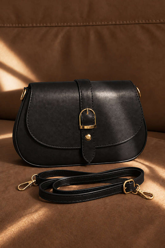 Bolso De Mano Para Mujer Con Hebilla Dorada Negro