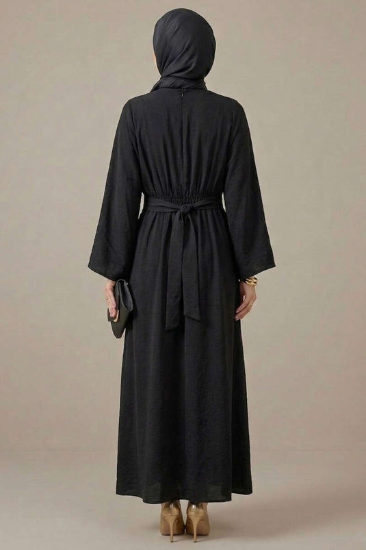 Black Dress with Gold Buckle Pin Detail