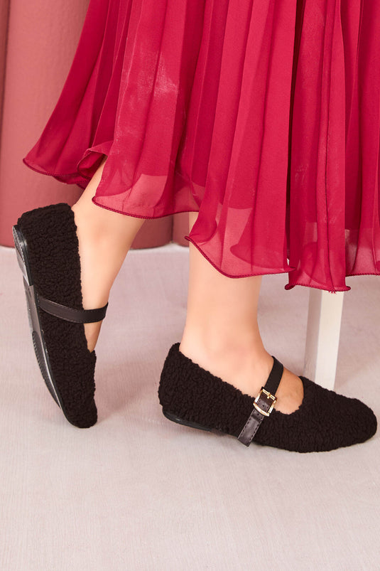 Ballerines Teddy marron à boucle dorée