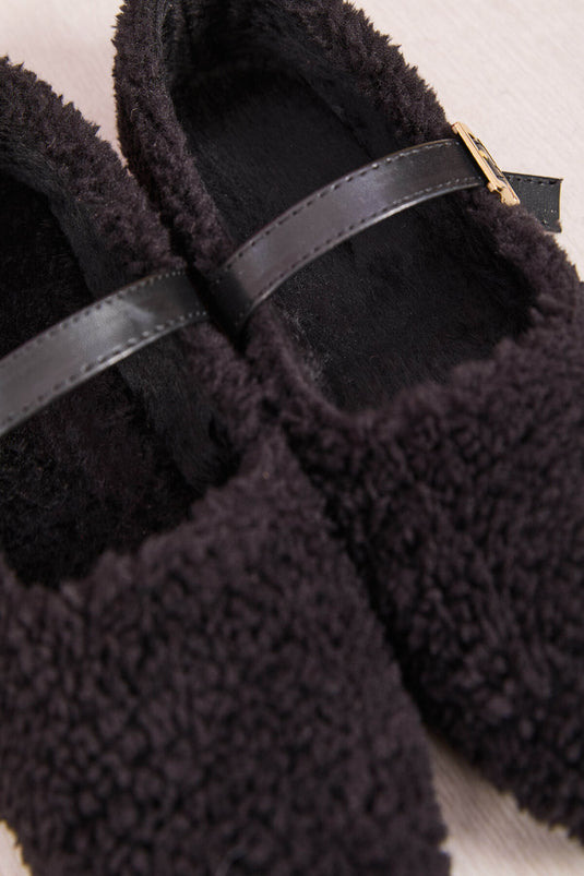 Ballerines Teddy noires à boucle dorée
