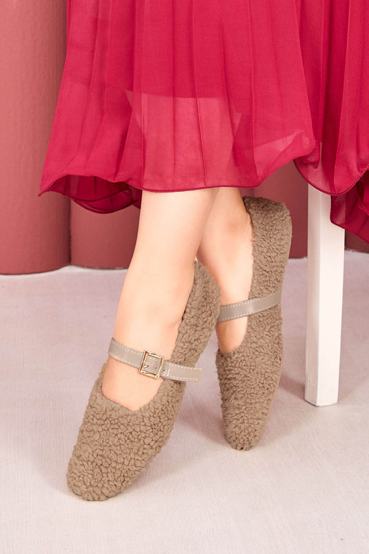 Ballerines Teddy en vison à boucle dorée