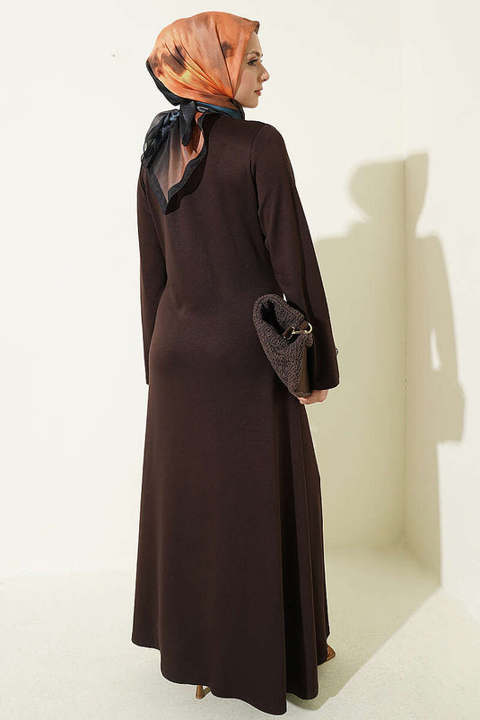 Goldene Schnalle Seitliche Bindung Kleid In Kaffee