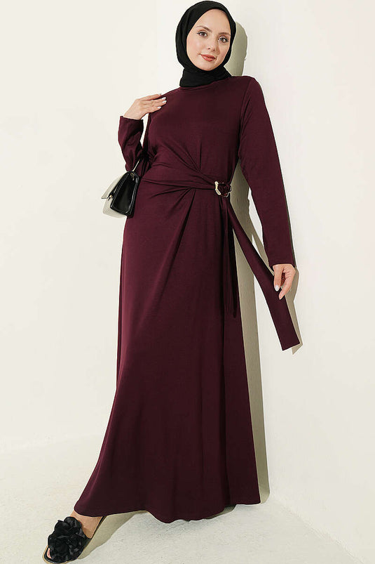 Robe À Boucle Dorée Et Lien Latéral Prune