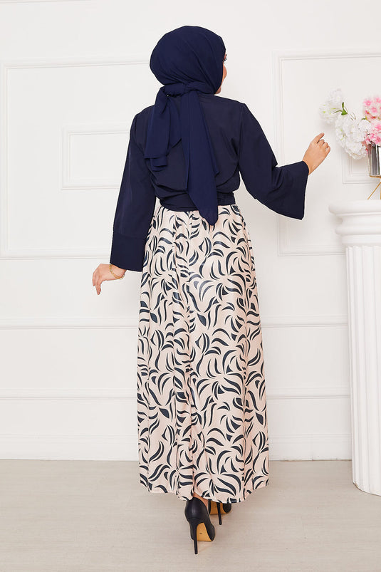 Chemise avec jupe à manches larges et ceinture intégrée bleu marine