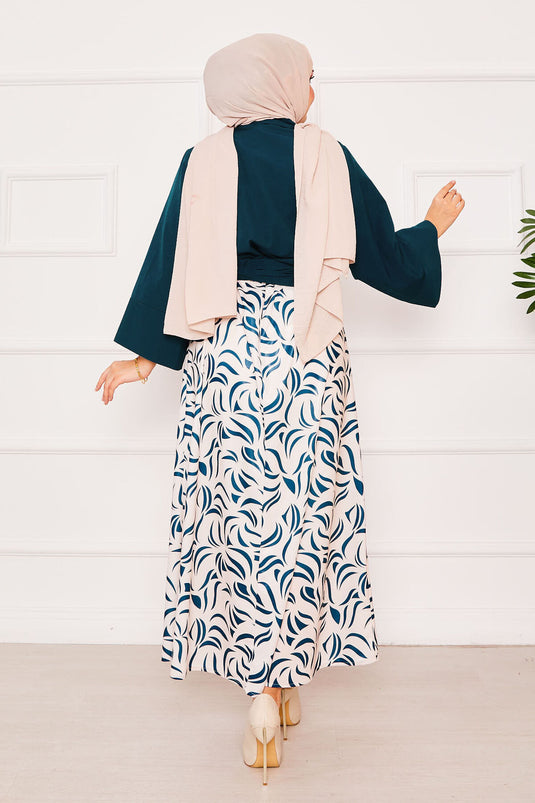 Chemise ceinturée et tailleur à manches larges et jupe, pétrole