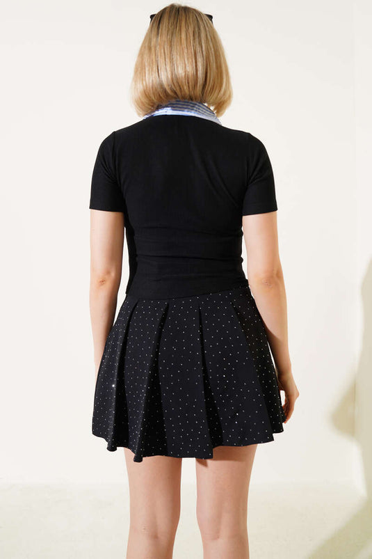 Chemisier noir à col Garni