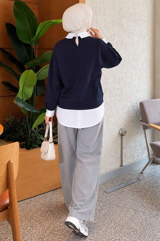 Gömlek Garnili Basic Tunik Lacivert