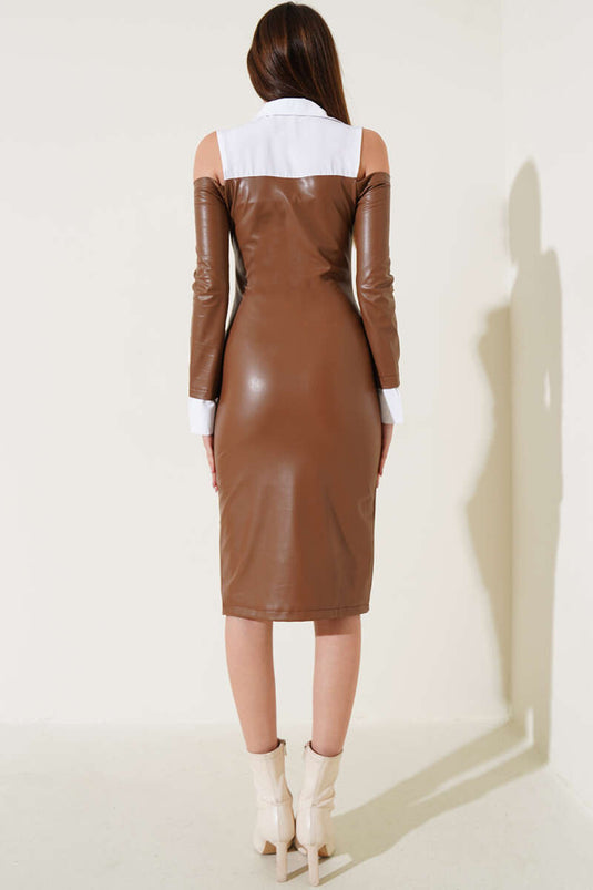 Shirt Garnish Leather Dress Tan