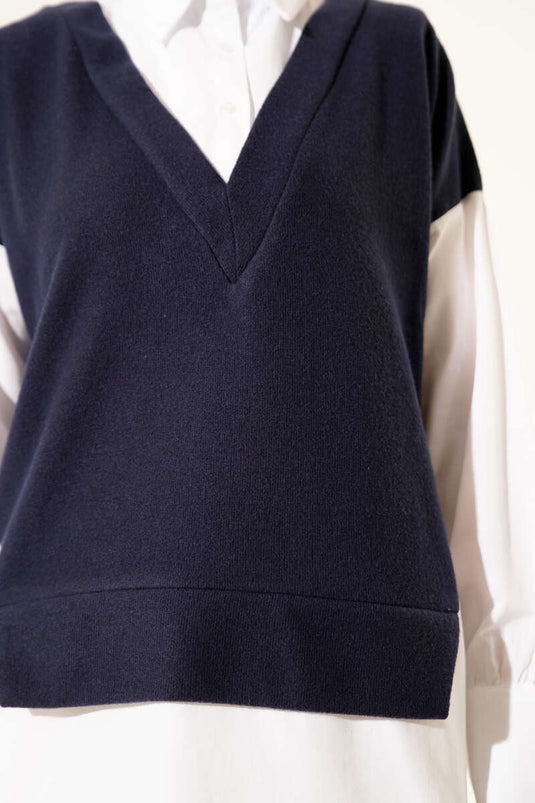 Gömlek Garnili Düğmeli Tunik Lacivert