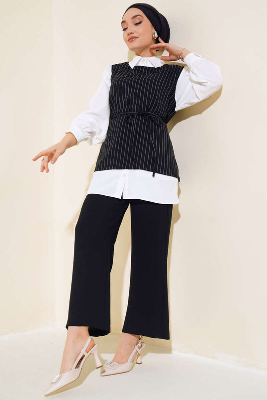 Chemise Garnie Ceinturée Costume Rayé Noir