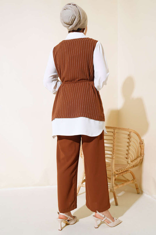 Chemise Garnie Ceinturée Costume Rayé Tan