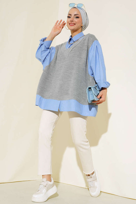 Shirt Collar Knit Gray