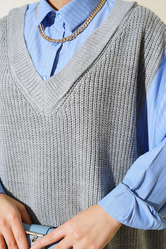 Shirt Collar Knit Gray