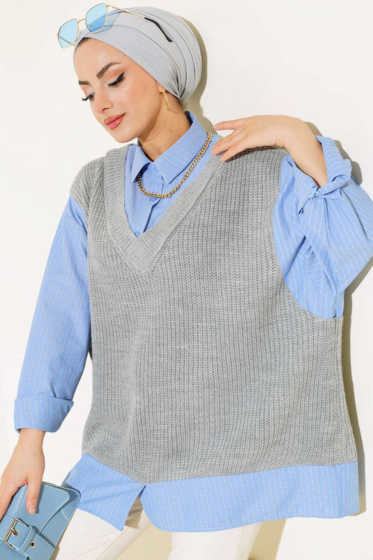 Shirt Collar Knit Gray