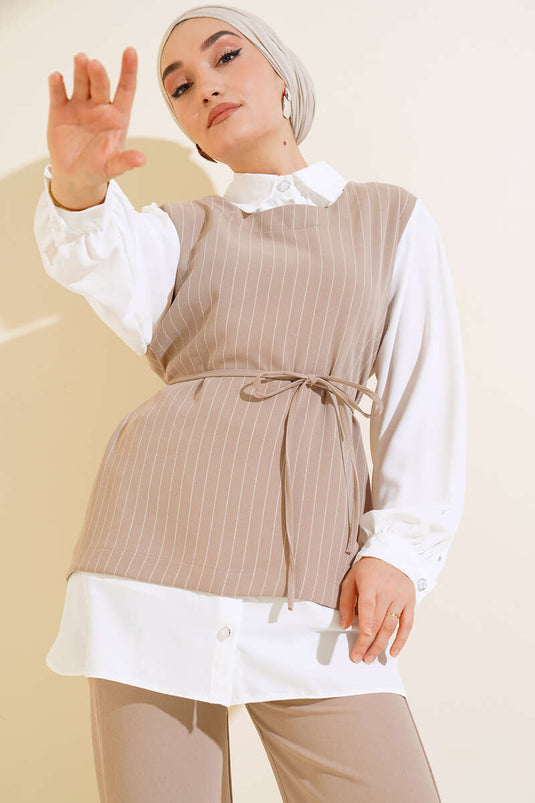 Chemise Garnie Tunnel Rayé Costume Beige