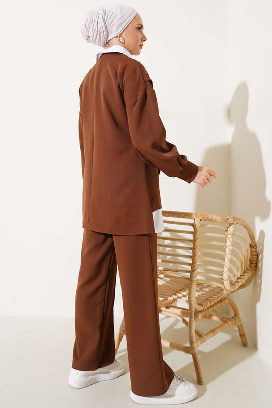 Chemise Garnie Tunique Double Ensemble Marron